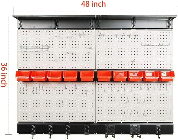 Ultrawall Pegboard Wall Organizer, 48 X 36 inch Garage Storage Pegboard with Hooks Storage Bins Tool Board Panel Tool Organiz