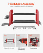 VEVOR Power Tool Organizer Wall Mount, 3-Layer Storage Rack with 4 Drill Holders, Tools Holder and Storage Rack with Side Peg