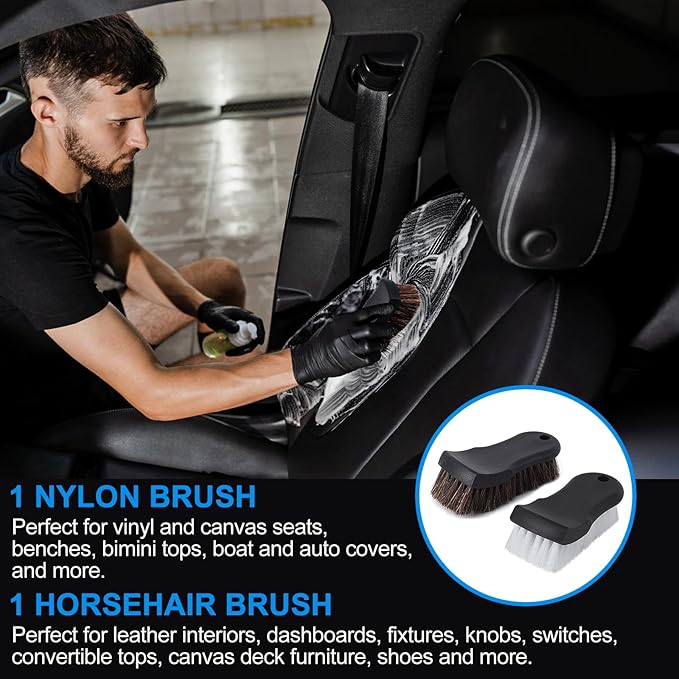 Upholstery Brush, Upholstery Brush Set, Leather Cleaning Brush, Carpet Brush Car Cleaning Brush, Long Bristle Horse Hair Car 