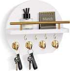 Nekon Key Holder for Wall - 9.8 Inch Apartment Wall Decor with Shelf and 8 Key Hooks, Circular Wood Key Hanger for Home Decor