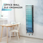 21-Tier Hanging Wall File Organizer with 5 Hooks, Wall File Holder with Labels, Vertical Wall Mount Mail Organizer for Papers