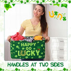 Boao 3 Pack Saint Patrick's Day Storage Baskets for Gifts Empty Collapsible Large Lucky Clover Storage Bins, Canvas Laundry B