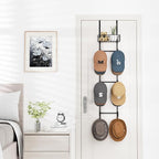 HapiRm Over Door Hat Rack - 2 Packs Wall Mounted Hat Holder with 6 Hooks and Metal Basket Design, Baseball Cap Organizer Stor