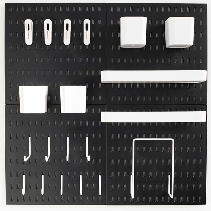 Wall-Mounted Pegboard Kit, 25.2" x 25.2" Organizer Panel – Large, Cost-Effective & Nail-Free Installation Black