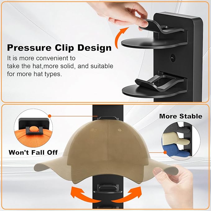 4 Pack Hat Organizer for Baseball Caps, Hat Rack for Wall, Strong Adhesive & Screw-in Cap Holder hat hangers for Closet Door 