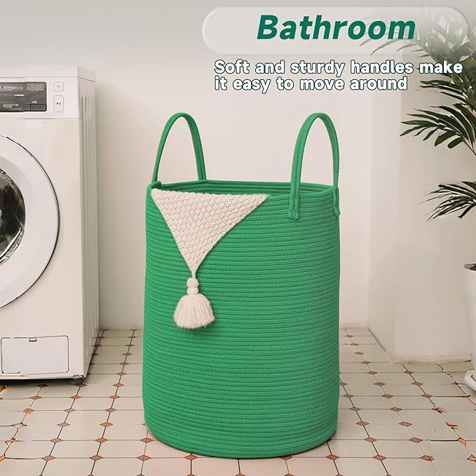 JMvicyroam Large Woven Laundry Basket Hamper,80L Cotton Rope Storage Bin for Blankets,Toys and Clothes,Decorative Tall Nurser