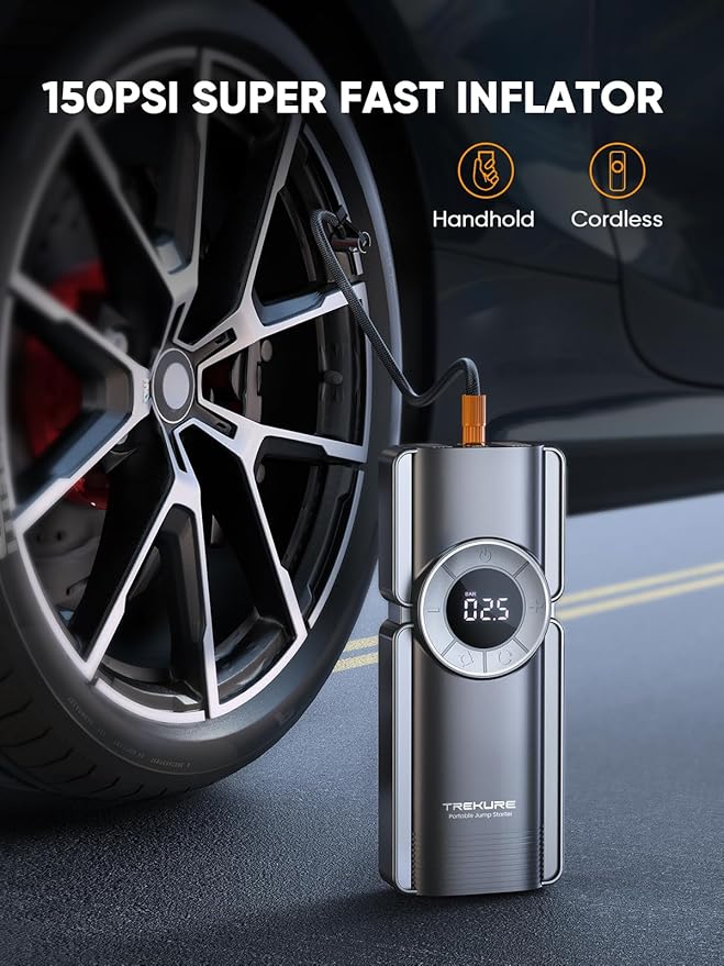 TREKURE Portable Car Jump Starter with Air Compressor, 150PSI 5000A Car Battery Jump Starter Battery Pack (9L Gas/8L