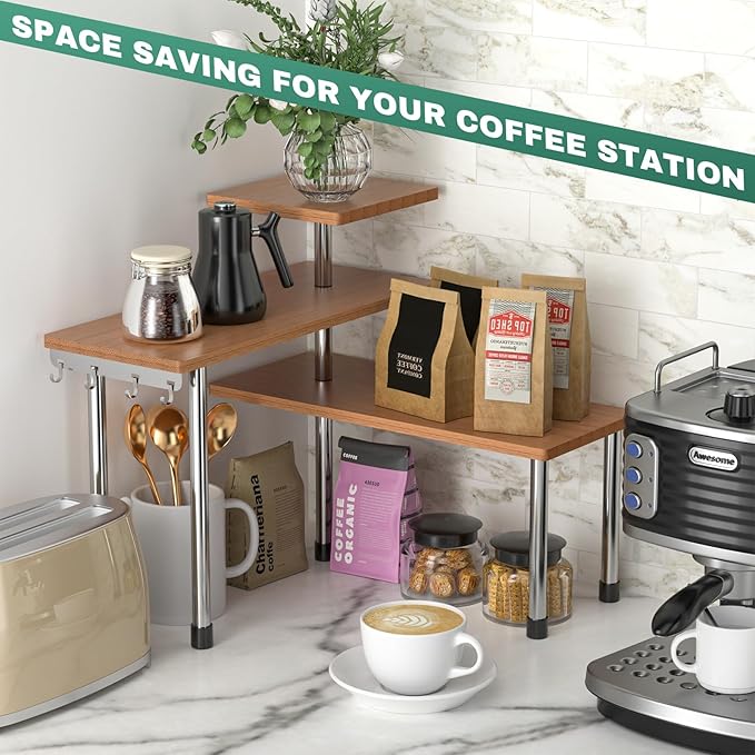 ZHWS Bathroom Counter Organizer Corner Countertop Shelf Adjustable 3 Tier Corner Shelf Kitchen Counter Organizer with 4 Metal