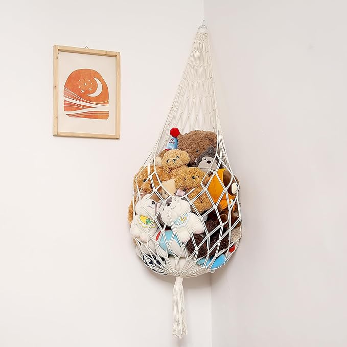 Amdermi Novel Stuffed Animal Hammock Corner Hanging Net for Stuff Aniaml Storage Macrame Toy Display Plush Toy Holder-Perfect