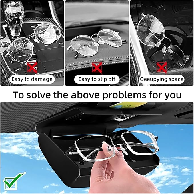Sunglasses Holder for Car, Universal Car Visor Glasses Storage Case, Auto Eyeglasses Organizer Protective Box with Hidden Magnetic Closure, Vehicle Visor Accessories
