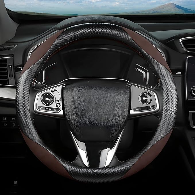 Steering Wheel Cover for Women and Men, Carbon Fiber Plush Steering Wheel Cover Soft Anti-Slip Comforting, Universal 15 Inche