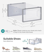 SONGMICS Shoe Boxes, Pack of 12 Shoe Storage Organizers, Stackable Clear Plastic Boxes for Closet, Sneakers, 13.1 x 9.1 x 5.6