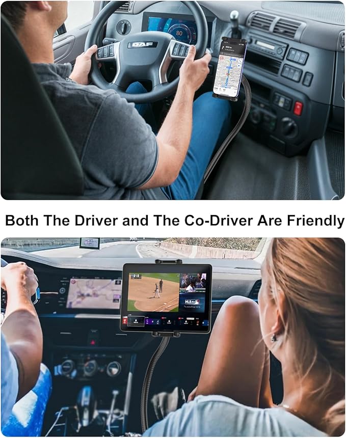 Tablet Holder for Car or Truck Seat Rail Mount Long 19.7" Gooseneck Arm Heavy Duty Car Floor Tablet Stand for iPad Pro 12.9 Air Mini, Samsung Galaxy Tab, iPhone, More 4-13" Phones & Tablets