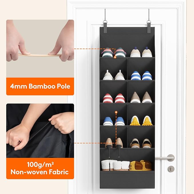 Lifewit 6 Tier Over the Door Shoe Organizer with 11 Large Deep Pockets, Fabric Hanging Shoes Shelf for Closet, Dorm Storage, 