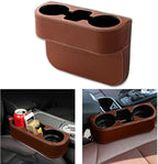 Car Cup Holder, Auto Front Seat Gap Interior Drink Organizer, Multifunctional Cup Drink Holders with PU Leather Cover, Gap Filler Storage Box Coin Bucket Console Side Pocket Key Wallet Holder (Brown)