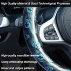 Embossed Skull Steering Wheel Cover, Skull Car Accessory, Microfiber Leather with Anti-Slip Lining, Fits 14.5"-15" Steering Wheels (Black Blue Silver)