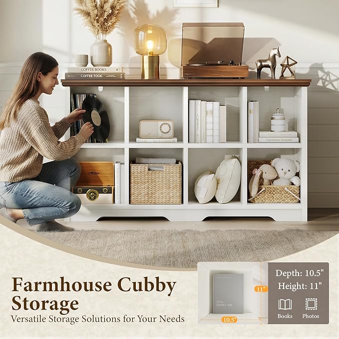 OffiGo 8 Cube Organizer Bookcase, Modern Farmhouse Open Shelf for Storage Bins & Decor, Display Bookshelf Console Closet for 