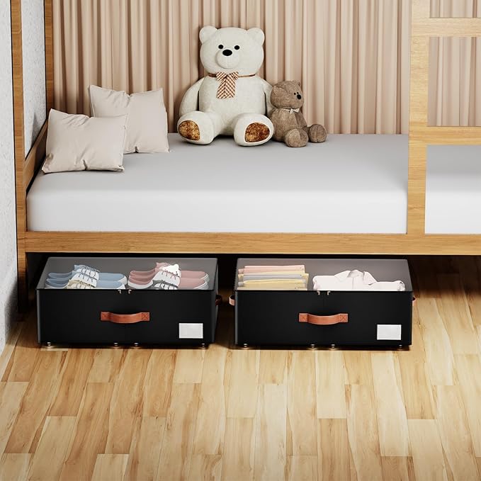 Underbed Storage With Wheels,Large Capacity 10 inches Height Storage Bins,Rolling Underbed Shoe Storage Containers,Underbed S