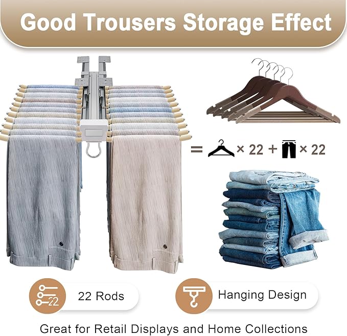 Pull Out Trousers Rack 22 Arms Closet Pants Hanger Bar Stainless Steel Hanger Rail Extendable Trousers for Clothes Towel Scar