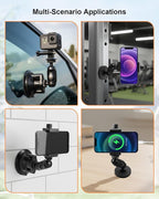 Universal Magnetic and Suction Cup Phone Holder, Adjustable Car Camera Mount for Dashboard Windshield Window, Compatible with Smartphones GoPro DJI OSMO Insta360 Cameras
