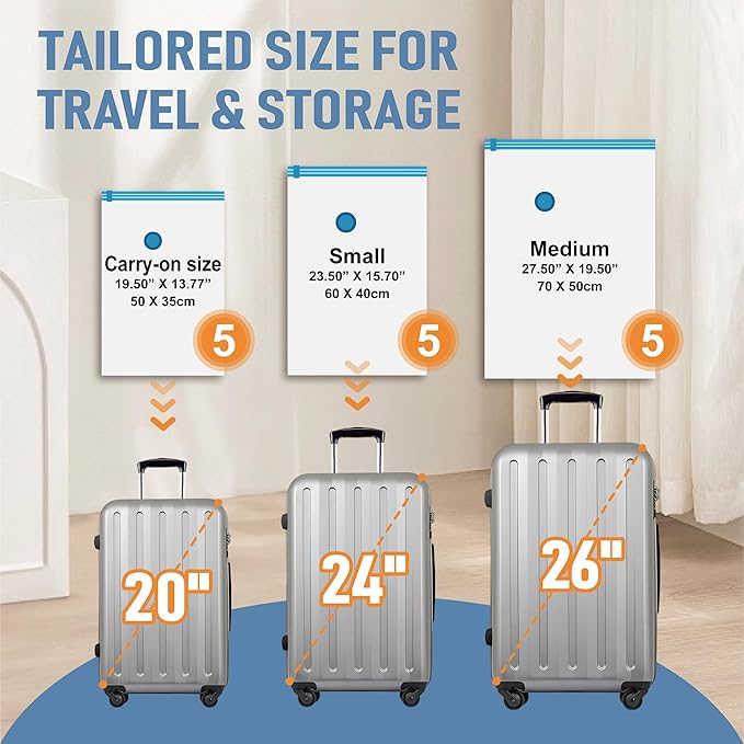 Travel Vacuum Storage Bags with Rechargeable USB Air Pump, Space Saver Vacuum Seal Bags for Luggage, Sealer Compression for C