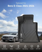 3W Floor Mats Fit for Mercedes Benz E-Class 2024 2025 2026 TPE All Weather Custom Fit Floor Liner for E300 E320 E350 E400 E550 E63, 1st&2nd Row Full Set Car Liners Black