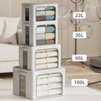 4 Pack Clothes Storage Bins with Metal Frame - 100L Stackable Storage Box with Lid，Foldable Storage Container Organizer for C