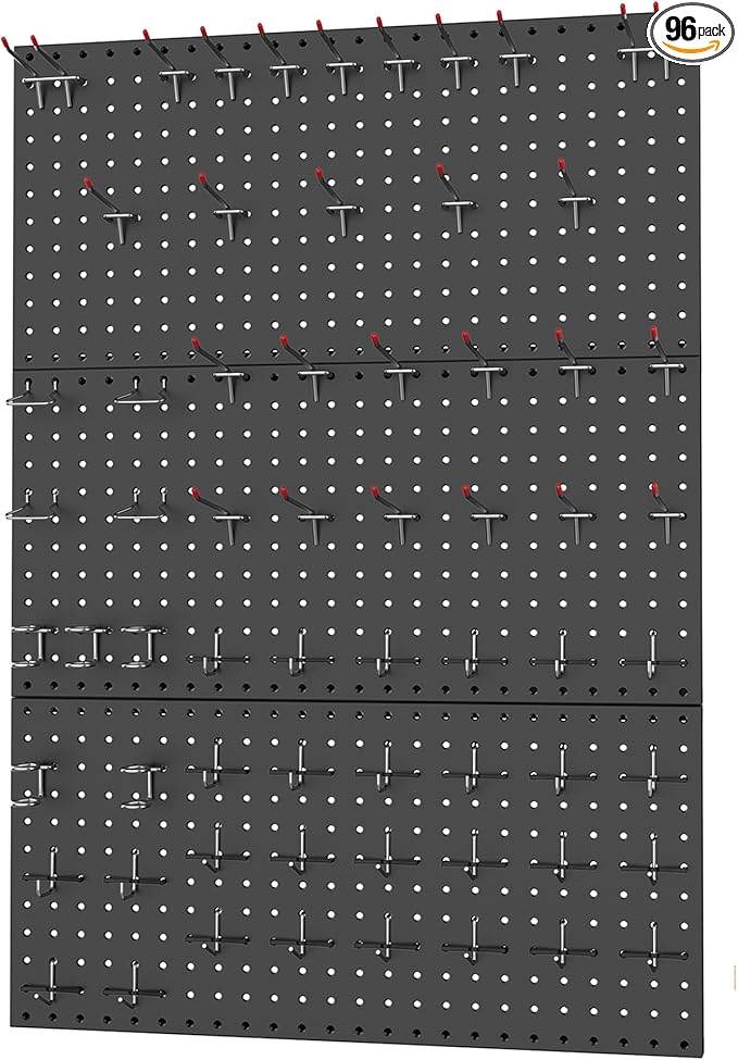 WALMANN 96 PCS Metal Pegboard with Pegboard Hooks for Wall, Garage Tools Storage Pegboard for Garage, Workbench, Peg Boards, 