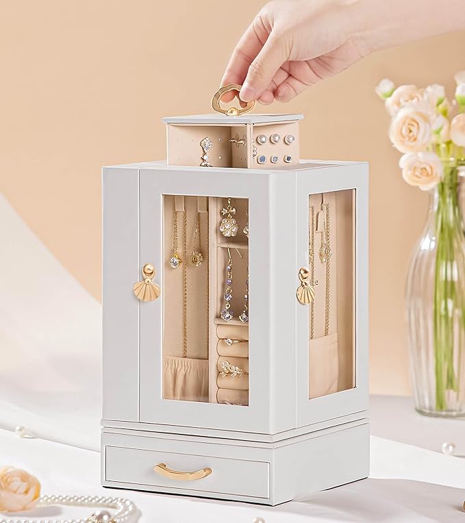 Enthralite Jewelry Box large for Dresser: Women Necklace Ring Storage Organizer with Compartments - Elegant Earring Holder Di