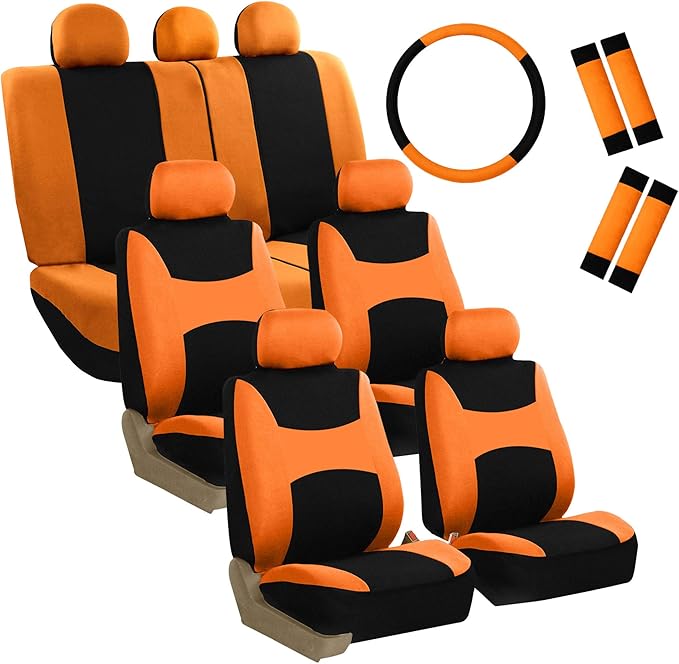 FH Group Light & Breezy Cloth Car Seat Covers, 7 Seater Three Row Set- Airbag & Split Ready -Universal for Cars Trucks and SU