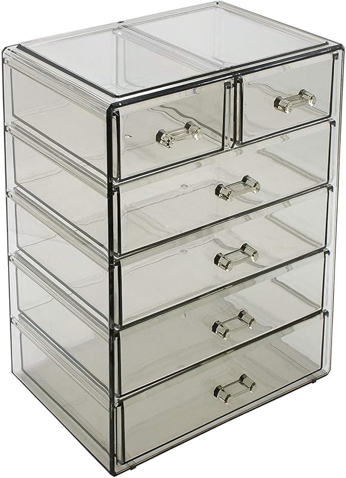 Sorbus Acrylic Makeup Organizer Set, 6-Drawer Vanity & Countertop Cosmetic Storage with Small & Wide Drawers, Black Jewel Mak