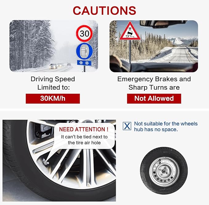 AutoChoice Emergency Snow Chains, Tire Chains with Thickened Manganese Steel for Car Truck SUV in Ice, Sand and Mud(10 Packs,