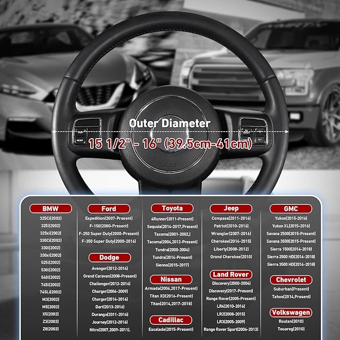 SEG Direct Steering Wheel Cover 15.5-16 inch (39.5-41 cm) Large Size, Microfiber Leather, Non-Slip Comfortable Grip, Fits Car