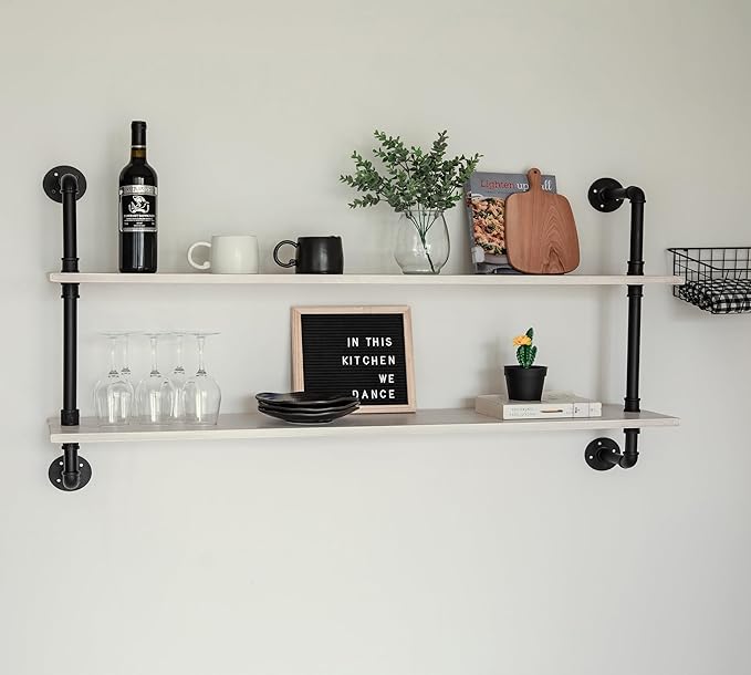 Floating Shelves for Wall Bookshelf Industrial Pipe Shelving Shelves Natural Wood Planks 48 inch Rustic Wall Shelves Hanging 
