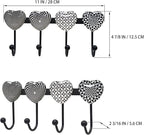Coat Rack Wall Mounted with 4 Hooks, Heart Geometric Pattern Decorative Wall Hooks for Hanging Hat, Key, Towel, Purse, Bag an
