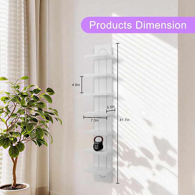 7 Tier Wall Shelf Unit with Light-Small Floating Shelves for Home Decor, Modern Unique Asymmetric Design for Bedroom & Living