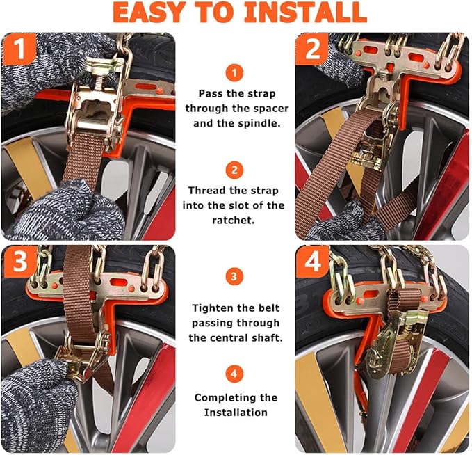 Tire Chains, Snow Chains for Car/SUV/Pickup, for Tire Width（225-285mm), Adjustable Universal Emergency Thickening Chains, 6PC