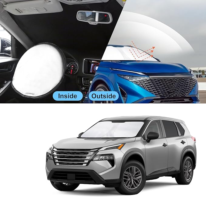TINGLU Sun Shade for Nissan Rogue 3rd Gen.2021-2024 2025 2026(Not for Rogue Sport) Accessories Windshield Sun Shade Window Shade UV Rays Protection Sun Visor Cover