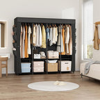 Portable Closet for Hanging Clothes, 67 Inch Wide Portable Wardrobe Closet with Cover, 4 Hanging Rod, Storage Shelves and Sid