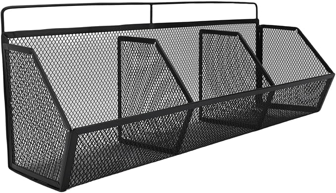 Metal Wire Basket, 3 Grids Wall Hanging Baskets, Wall Mount Slanted Opening Storage Organizer for Kitchen Bathroom Laundry Ro