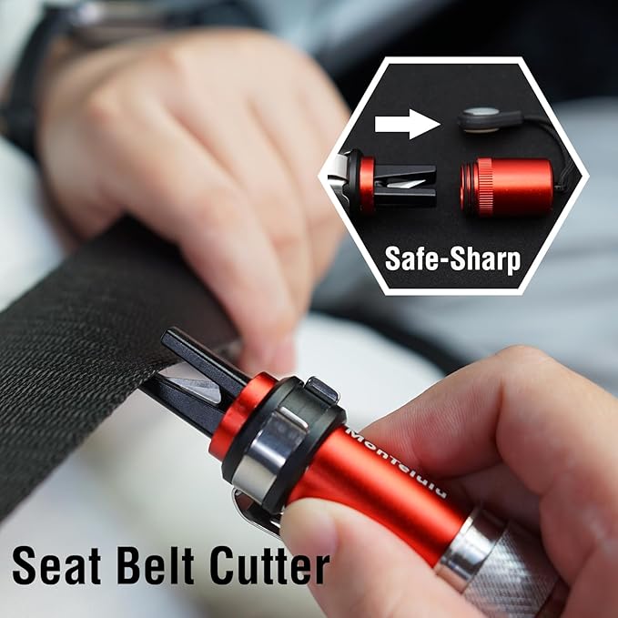 4-in-1 Car Emergency Escape Tool, Spring-Loaded Window Breaker & Seatbelt Cutter with Tungsten Steel Hammerhead, Anti-Slip Lu