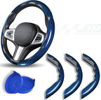 Car Steering Wheel Cover, 3 Piece Bright Carbon Fiber Steering Wheel Covers, Non-Slip Steering Wheel Cover Protector, Great Grip, Universal Car Accessories Decoration for 14.5-15 inch (Blue)