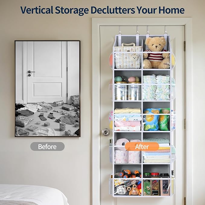 Yecaye 80lb Clear Door Hanging Yarn Storage Organizer, 10 Large Plastic Pockets & 10 Mesh Pockets Over The Door Crochet Organ