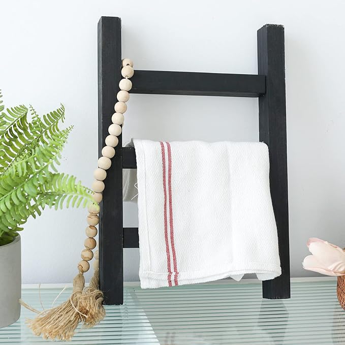 FUIN Wooden Tea Towel Ladder, Mini Ladder Towel Rack Display Hanger, Small Rustic Farmhouse Tea Towel Stand Holder for Countr