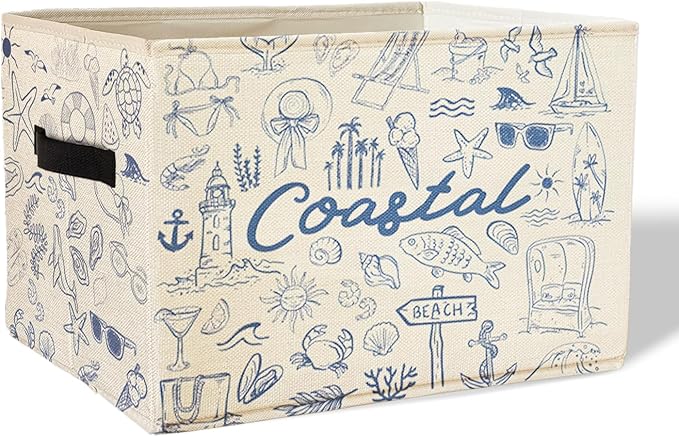 Beach Sea Storage Basket Organizer Bins With Handles,Summer Coastal Rustic Starfish Organizing Decorative Storage Basket,Coll