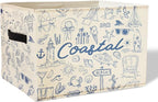 Beach Sea Storage Basket Organizer Bins With Handles,Summer Coastal Rustic Starfish Organizing Decorative Storage Basket,Coll