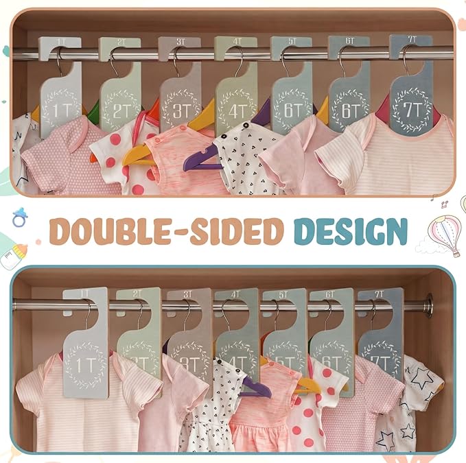 Patelai 7 Pcs Wooden Baby Closet Dividers for Clothes Organizer 1T to 7T Hanger Closet Dividers Nursery Organization for Home