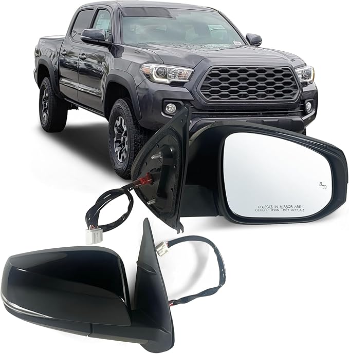 Right Passenger side Mirror Fits 2016-2022 Toyota Tacoma With Power Glass, Heated, Turn Signal, Blind Spot Detection and Manual Folding Match to Midnight Black Metallic Replace TO1320350 (8Pins)
