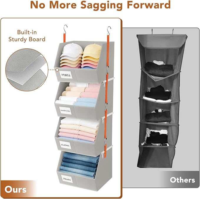4 Pcs Modular Closet Organizer - Detachable & Foldable Hanging Storage Cubes, 88L Total Capacity, Heavy Duty Fabric Shelves f