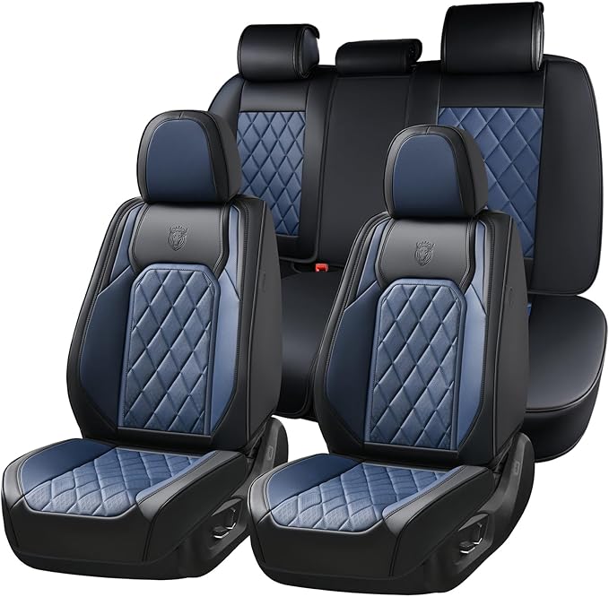 Coverado Leather Seat Covers, Car Seat Covers Full Set, Waterproof Faux Leather Black and Blue Seat Covers, Car Seat Protecto